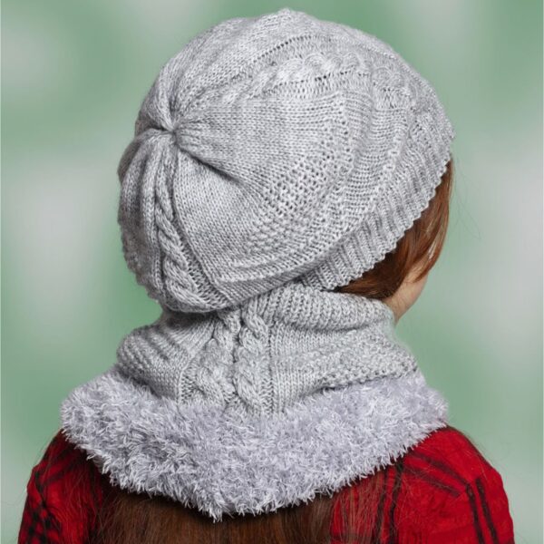 Knitted Hat and Ring Scarf Set with Faux Fur Lining (1)