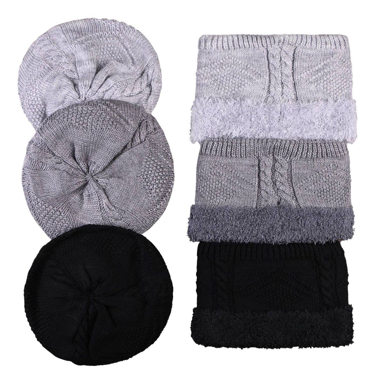 针织帽与环形围巾套装 – 仿毛皮内衬