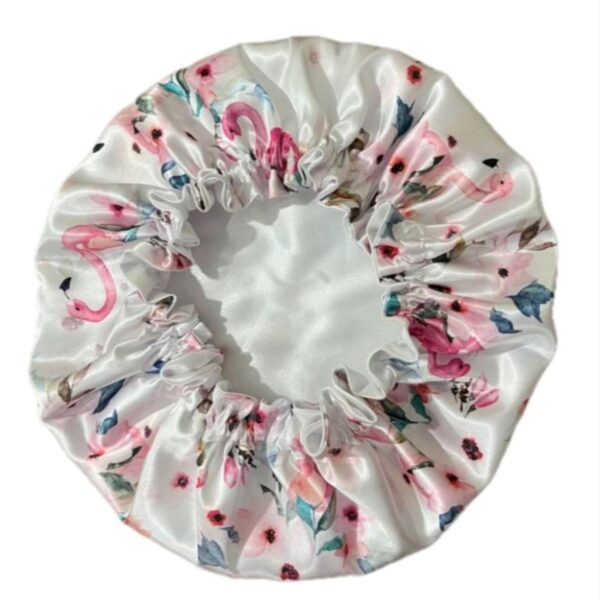 Lightweight Flamingo Print Satin Bonnet – Suitable for Comfortable Sleep