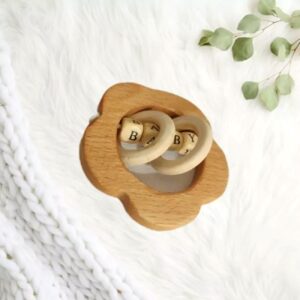 轻盈木制婴儿摇铃 – 云朵造型带圆环