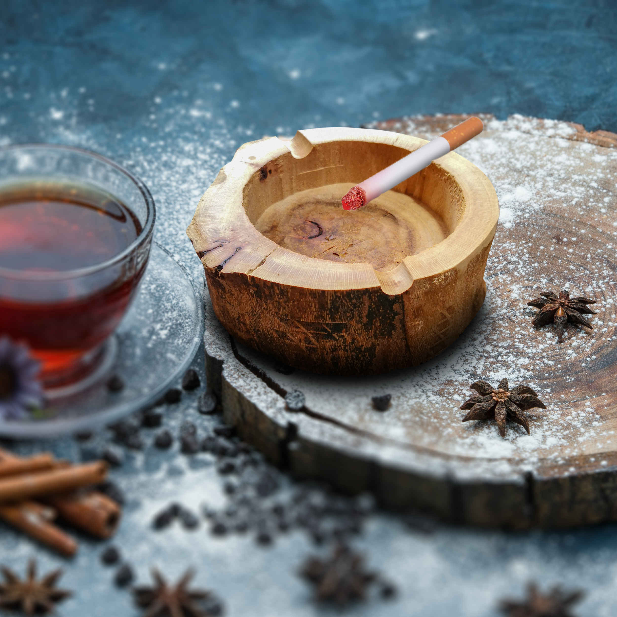 自然雕刻原木烟灰缸 – 适合日常吸烟需求