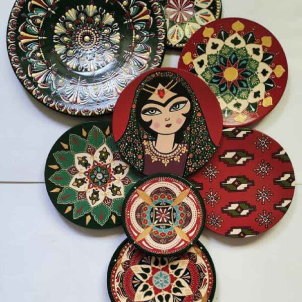 Persian-Inspired Pottery Plate Set – Intricate Hand-Painted Motifs