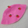 Pink Strawberry Crochet Bucket Hat – Suitable for Outdoor Activities and Music Events (3)