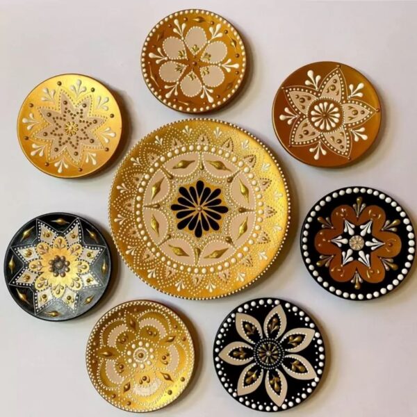 Pottery Wall Plates with Traditional Embossed Mandala Design — Set of 8