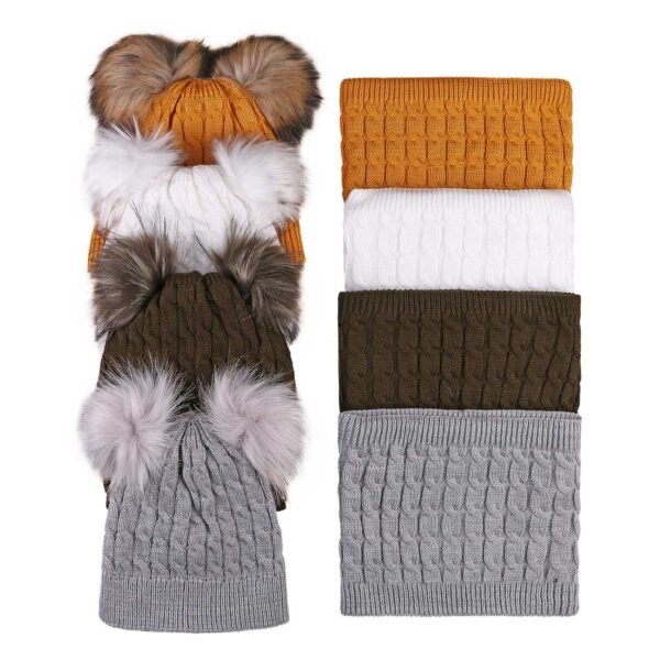 Ring Scarf & Knitted Hat Set with Plush Fur Lining in Fantasy Ear Style (1)