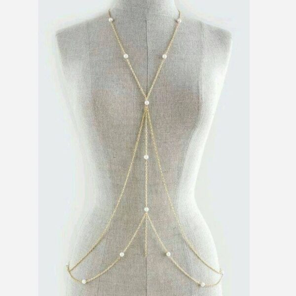 Steel Body Chain Jewelry with Pearl Design – Suitable for Beach or Festival Looks