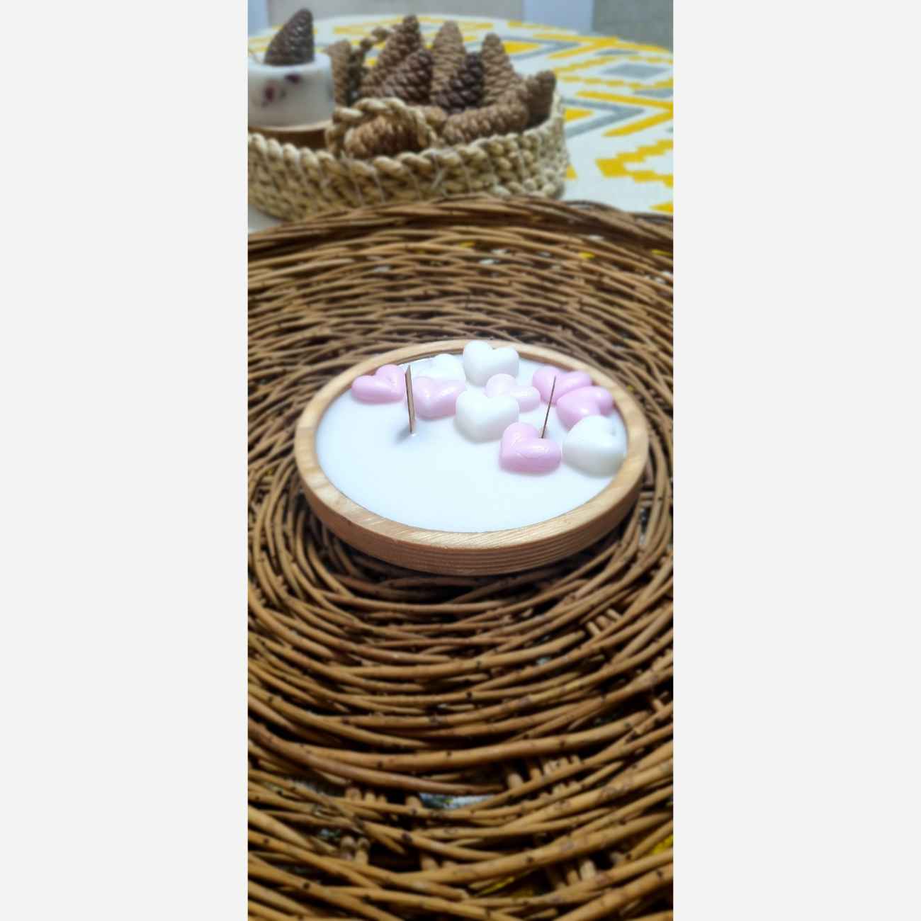 时尚木质蜡烛罐 – 带心形设计，完美礼品与家居装饰