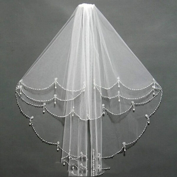 Two-Layer Bridal Veil with Crystal and Pearl Embroidered Edging