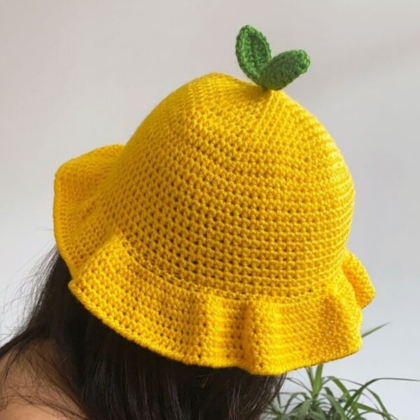 Unique Handmade Crochet Bucket Hat in Lemon Design