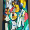 Abstract Gouache Painting in Cubist Style – Gift-Ready Wall Piece