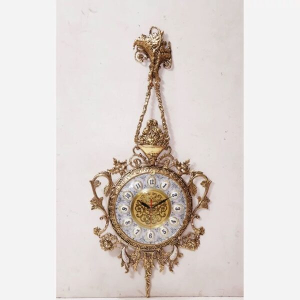Charming Brass Wall Clock with Decorative Floral Accents and Hanging Detail (2)