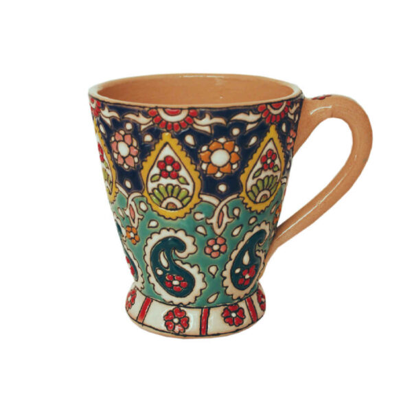 Handcrafted Enamelled Pottery Mug – Perfect for Tea & Coffee with Floral & Paisley Design