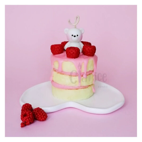 Handmade Lemon Yellow Fancy Candle in Layered Cake Style with Bear and Raspberry (2)