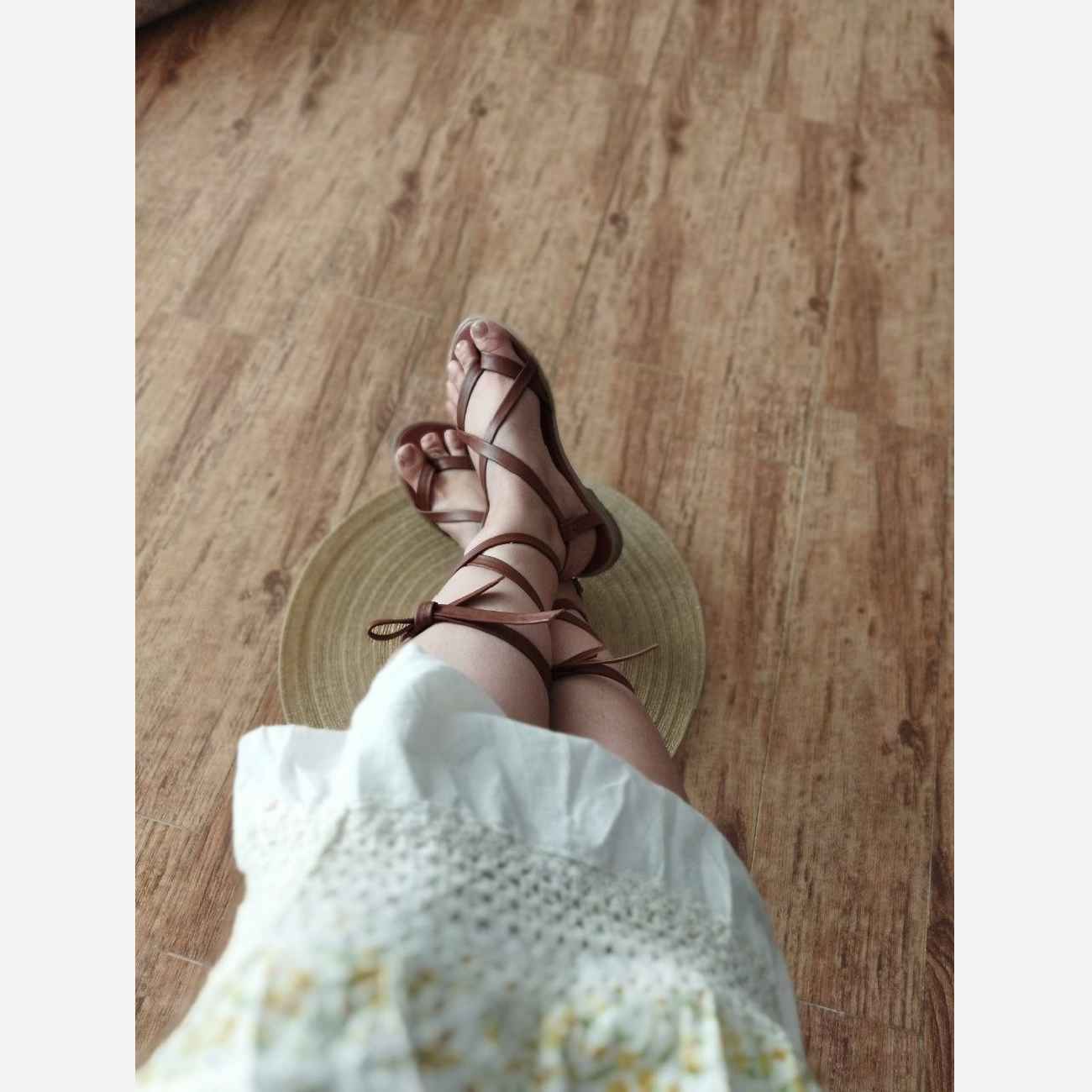 手工中筒角斗士凉鞋 – 真皮材质,棕色款