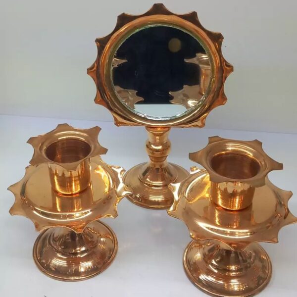 Mirror with Two Small Copper Candleholders, 15 Cm in Height