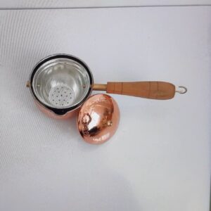 图案铜质茶滤，木质手柄