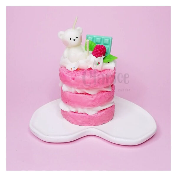 Pink Handmade Fancy Candle in Layered Cake Style with Bear and Chocolate (2)