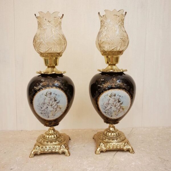 Tabletop Bronze Candle Holder Combined with Ceramic Brass Candle Holder