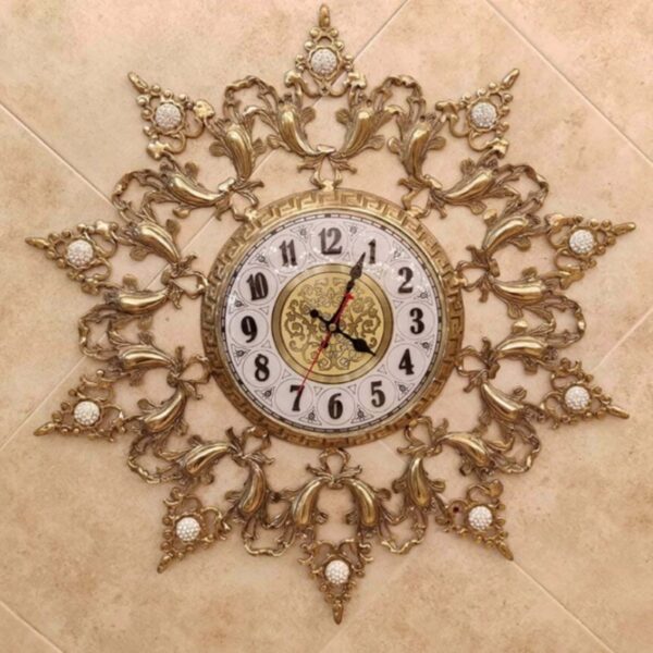 Vintage-Style Brass Wall Clock with Floral Design