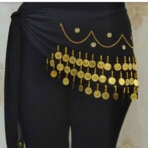 女士金色链币流苏围巾 – 阿拉伯舞臀巾