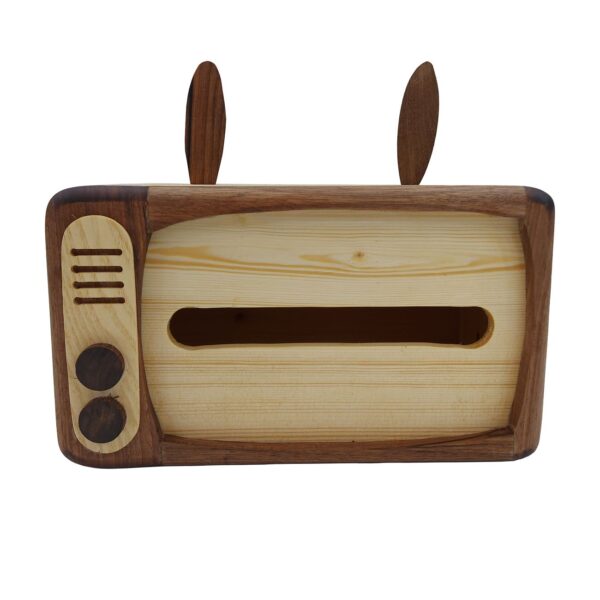 Wooden Tissue Holder Model with Vintage TV Design (2)