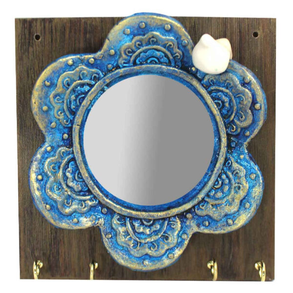 Elegant Blue Mirror Key Holder – Handcrafted in Wood & Ceramic for Timeless Appeal (1)