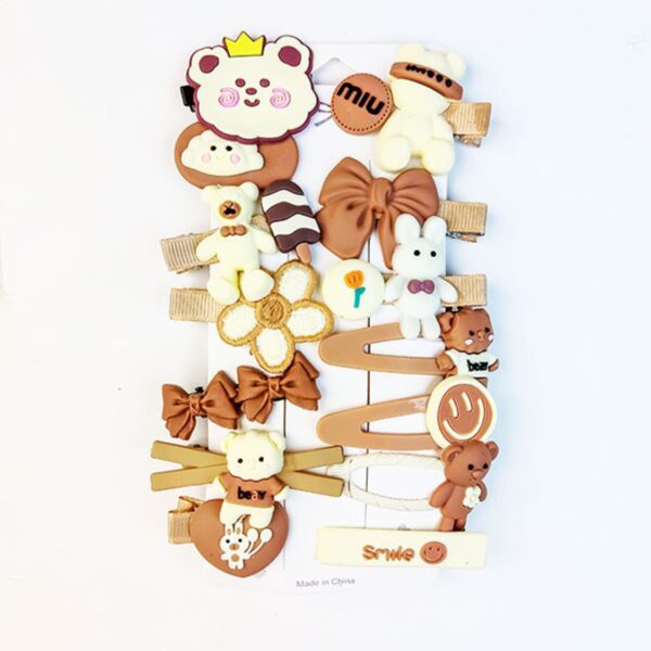 Elegant Hair Clip Set – Teddy Design, Suitable for Girls Set of 14
