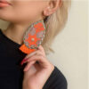 Orange Embroidered Earrings – Handmade Persian Folk Style Jewelry