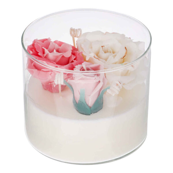 Pure White Candle with Delicate Flower Details – Serenity and Style (1)
