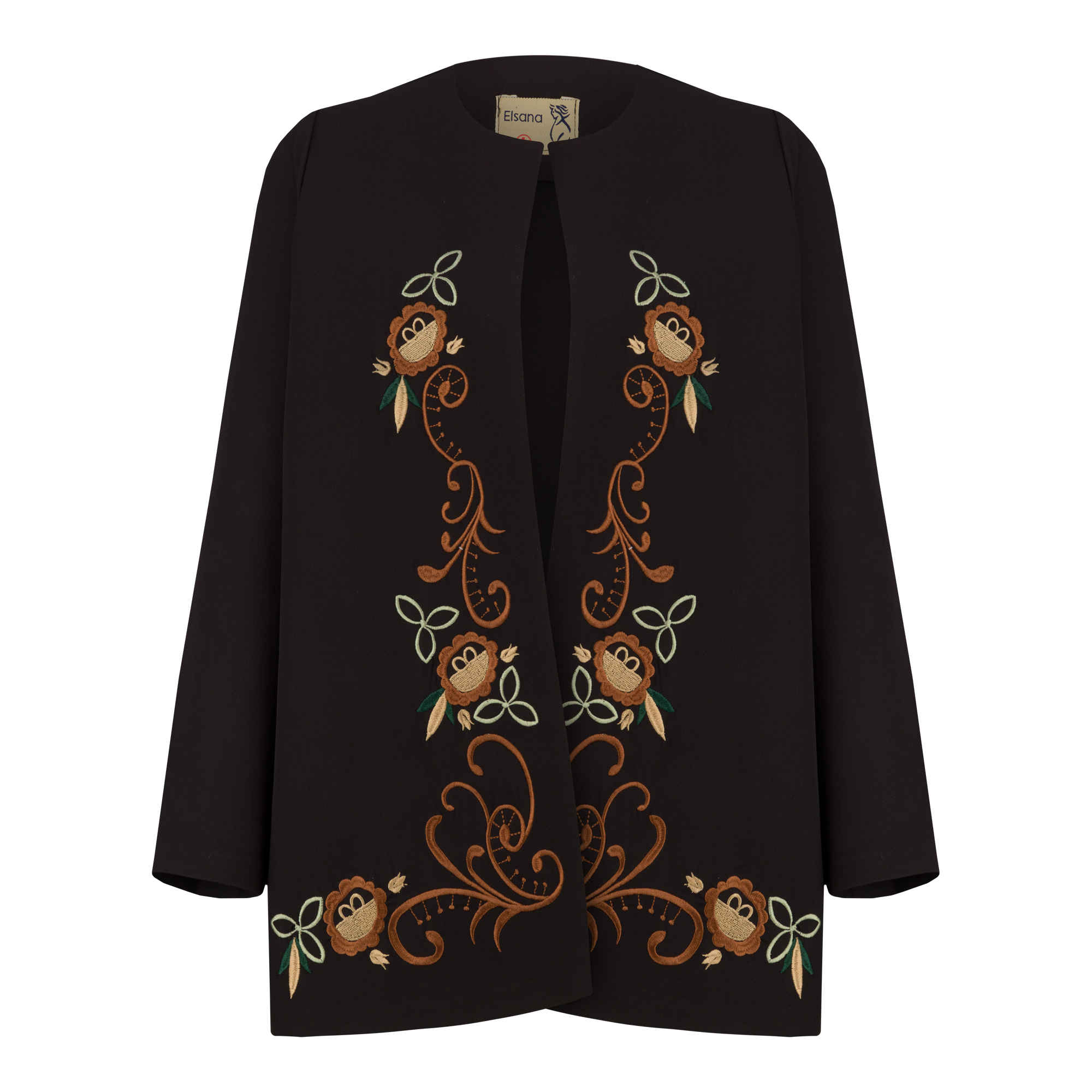 Main image of 黑色圆领刺绣花纹曼托，适合任何场合