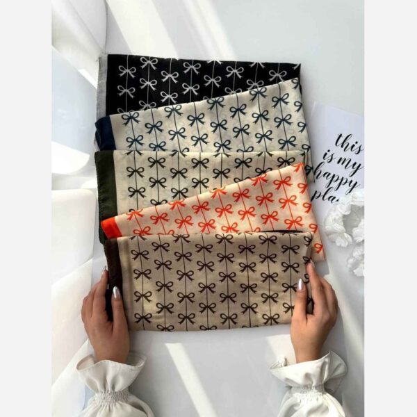 Stylish Mini Headscarf – Cream Foundation & Colorful Bow Detail (4)