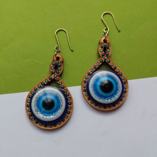 Unique Wooden Earring from Natural Material - Lightweight & Chic with Evil Eye Design (3)