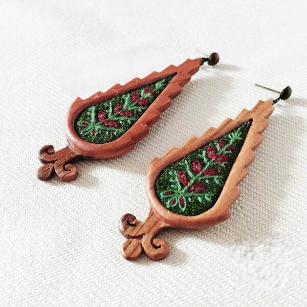 Women's Handmade Wooden Earrings with Traditional Patteh Needlework (1)