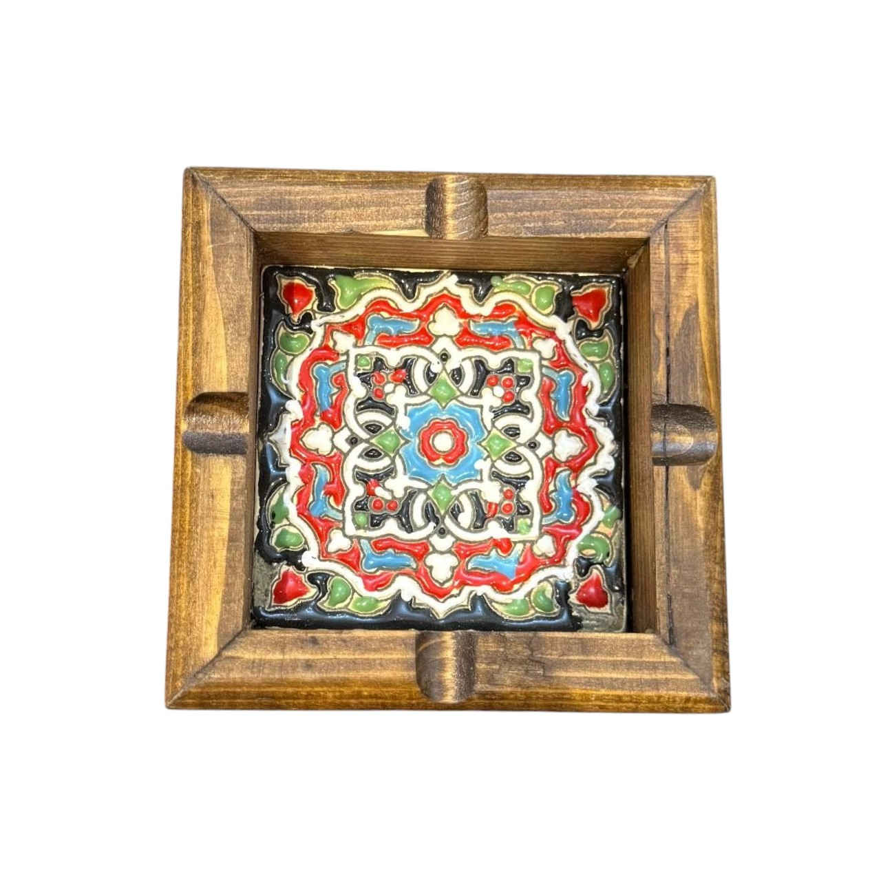 木制雪茄爱好者烟灰缸 – 优雅，带瓷砖设计，适合办公室和露台