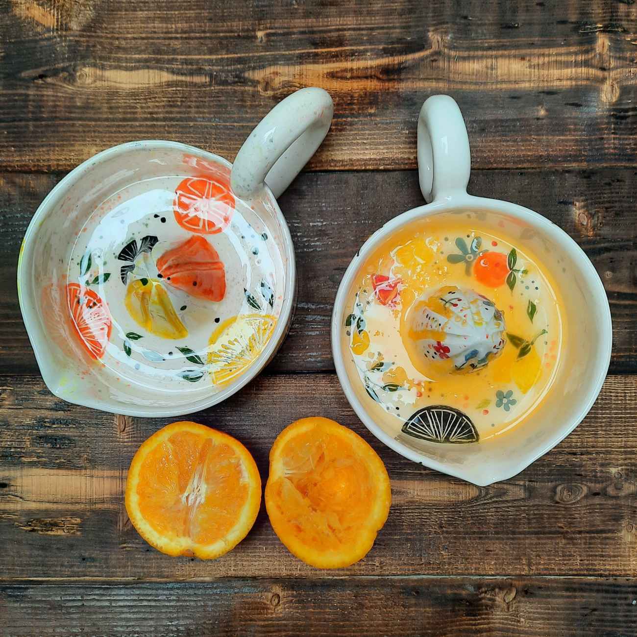 奶油色水果纹陶瓷榨汁器——波西米亚风手动柑橘压榨器，厨房好帮手